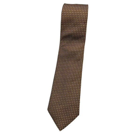 CHARLES JOURDAN Men's 100% Silk Necktie LUXURY Gold Brown Geometric W:3.6" EUC